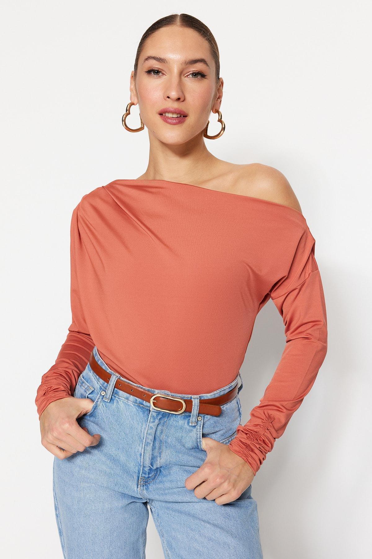 Brown Asymmetric Knitted Blouse pack, , large image number 6