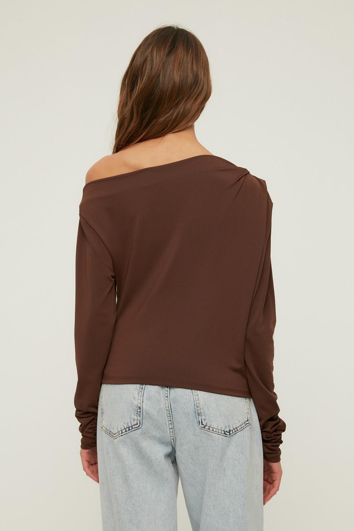 Brown Asymmetric Knitted Blouse pack, , large image number 7