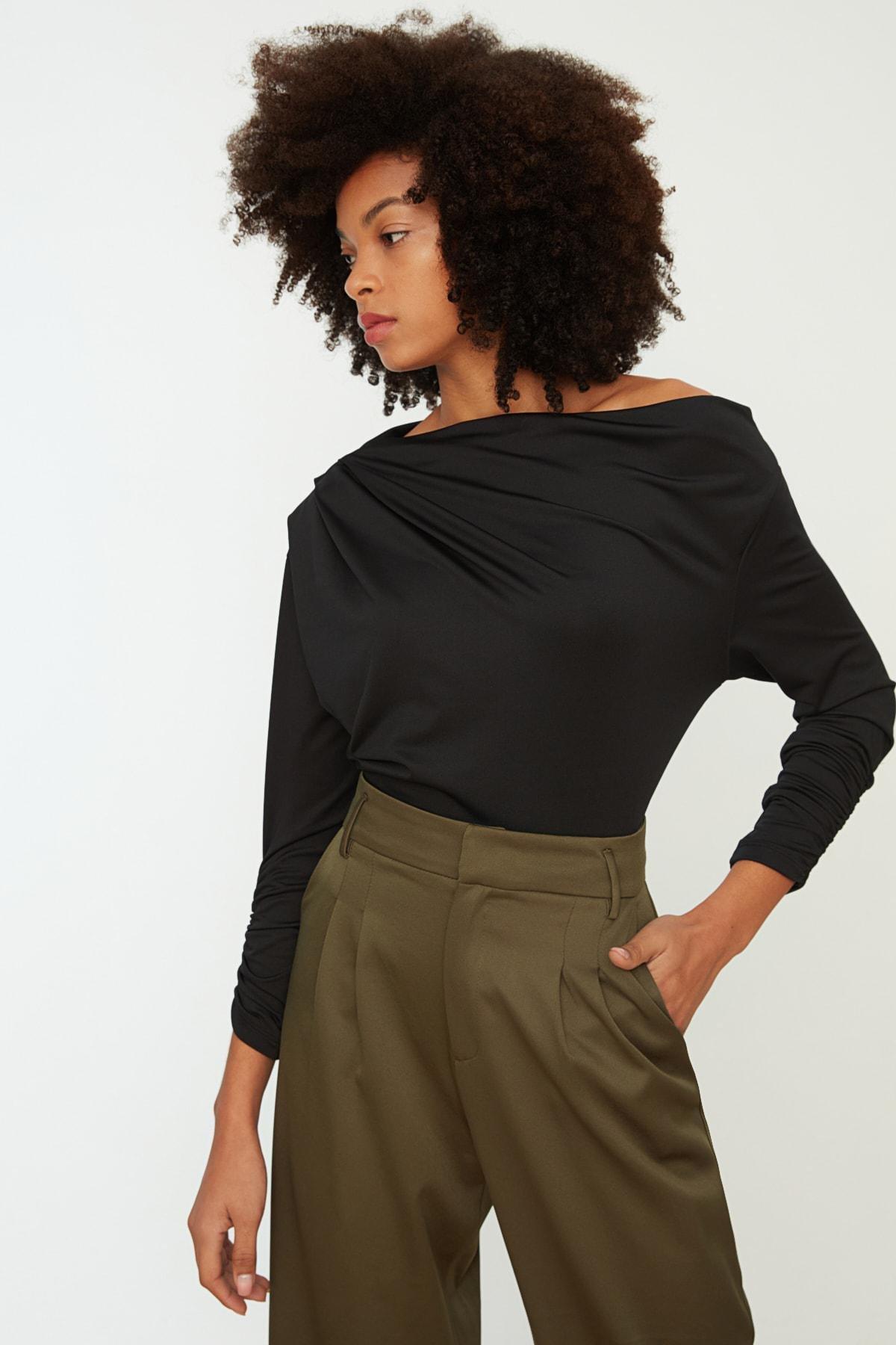 Black Fitted Blouse, Black, large image number 0