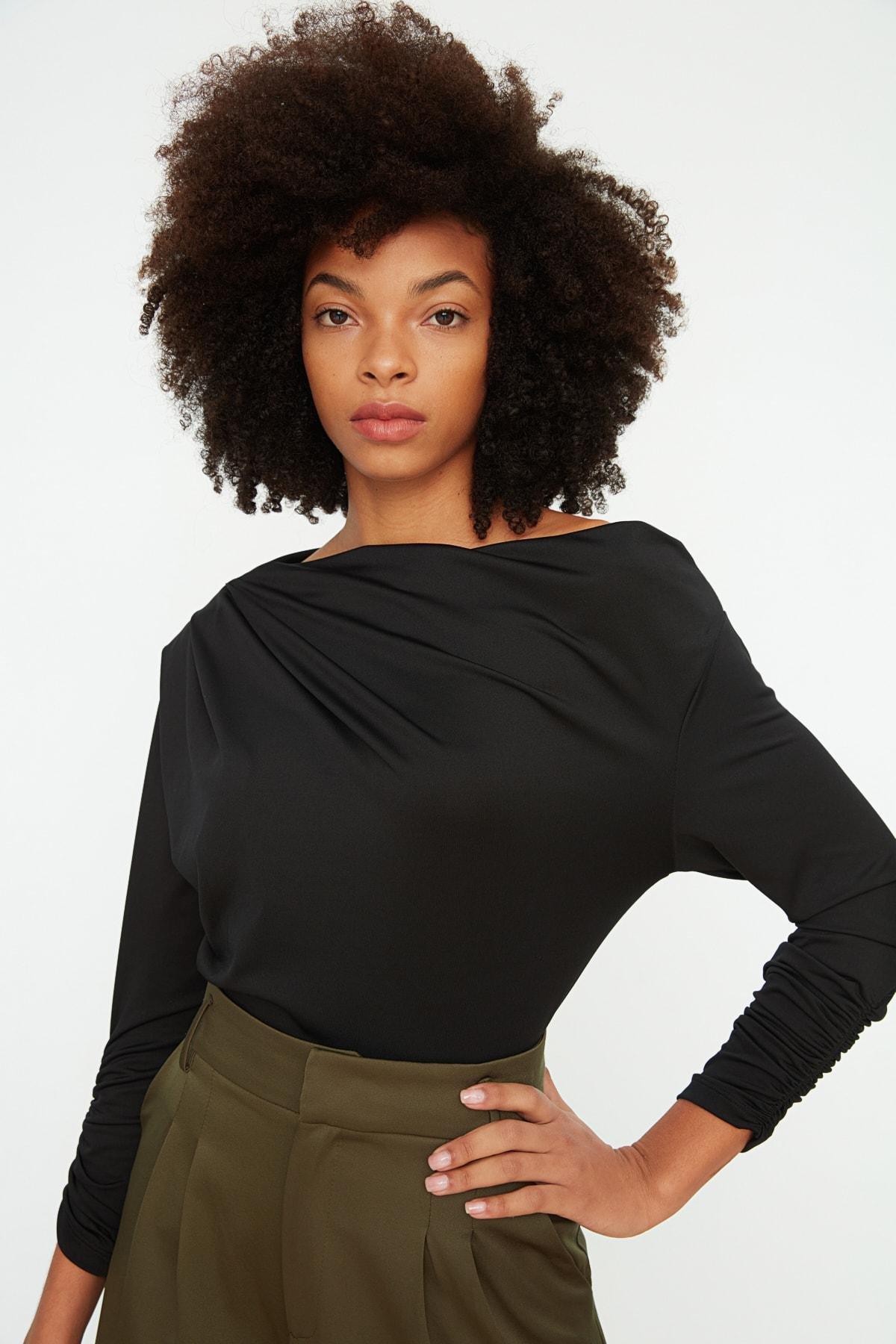 Black Fitted Blouse, Black, large image number 2