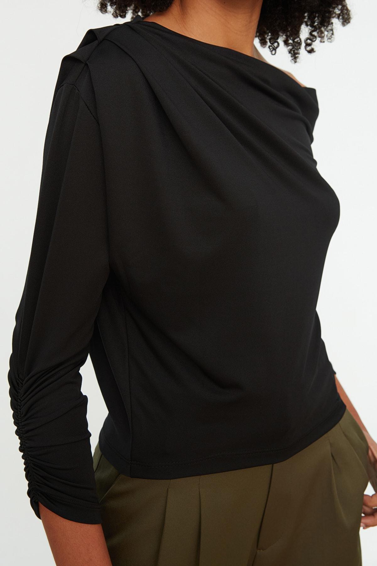 Black Fitted Blouse, Black, large image number 4