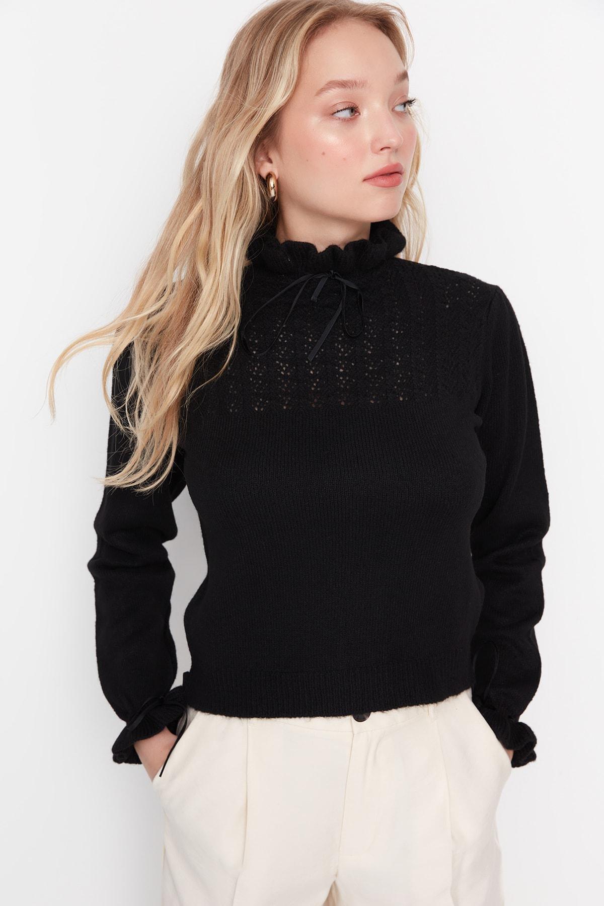 Black Detailed Acrylic Sweater, , large image number 2