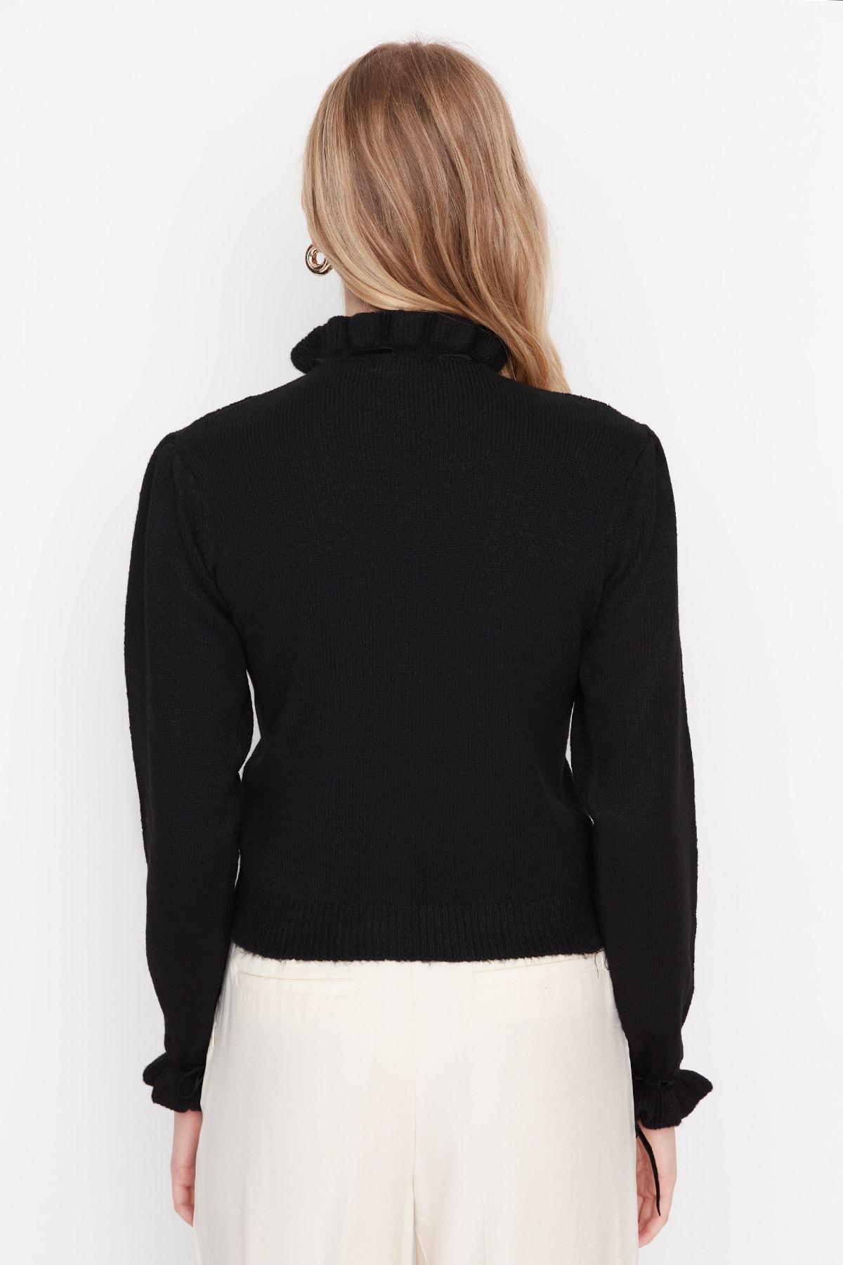 Black Detailed Acrylic Sweater, , large image number 4