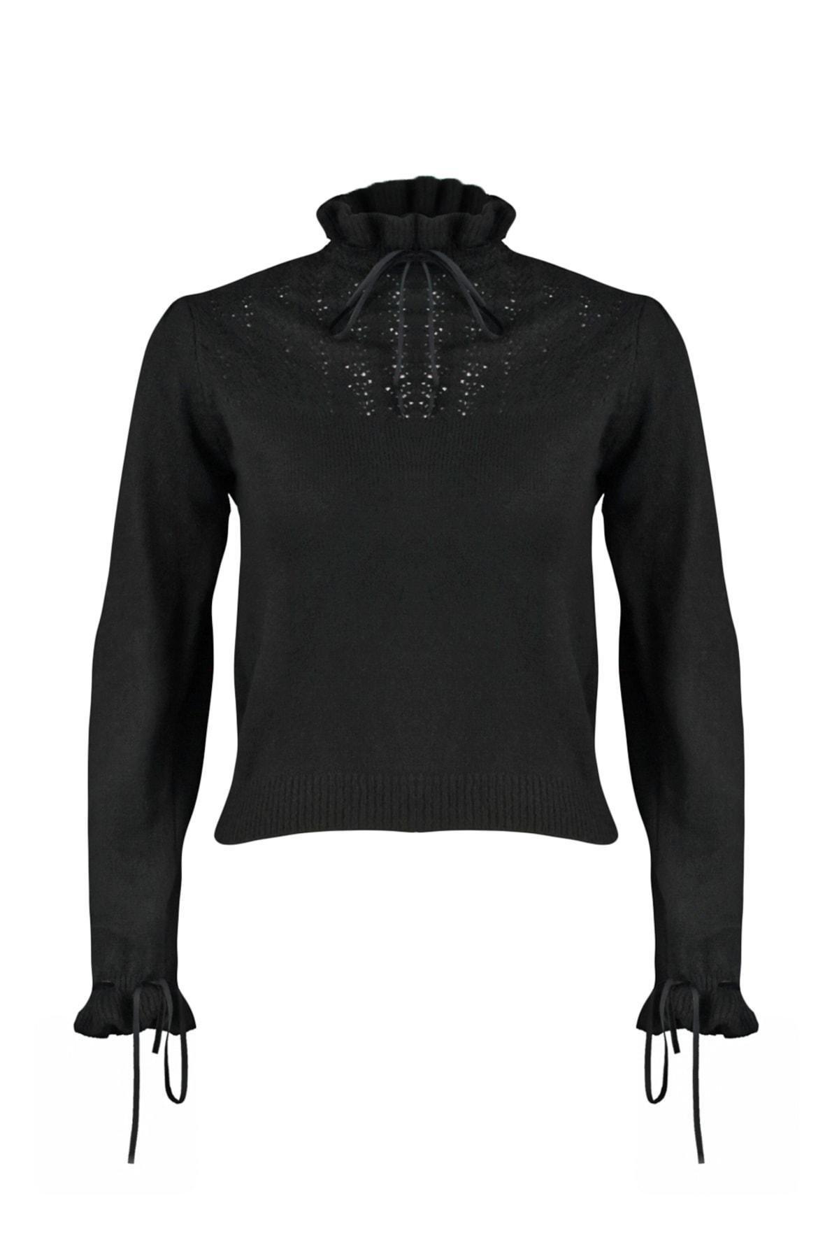 Black Detailed Acrylic Sweater, , large image number 5