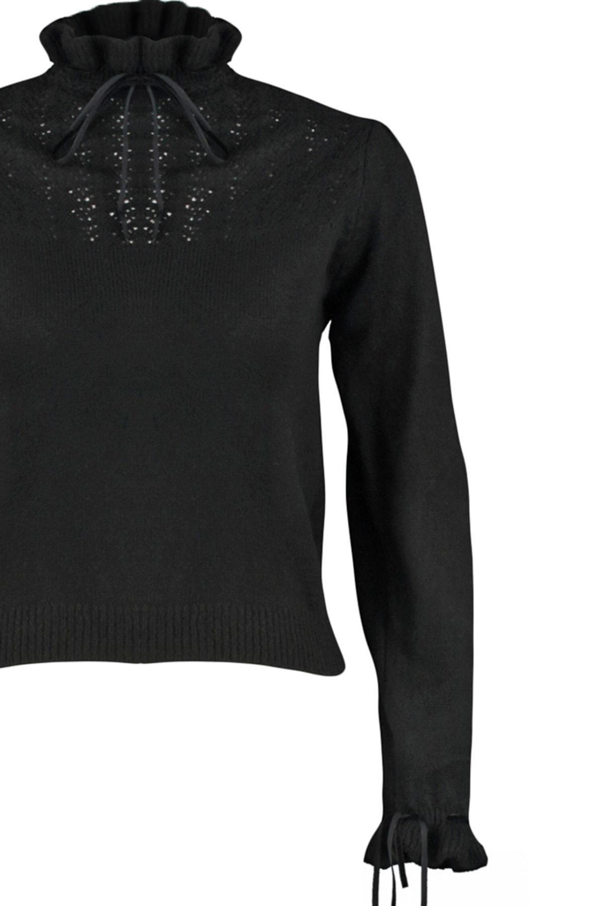 Black Detailed Acrylic Sweater, , large image number 7