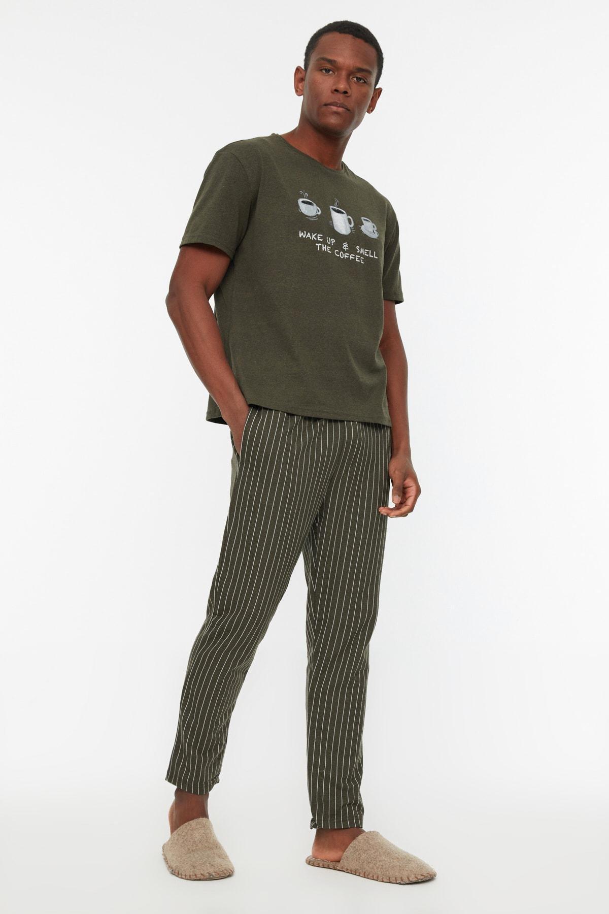 Khaki Printed Pajama Set, , large image number 0