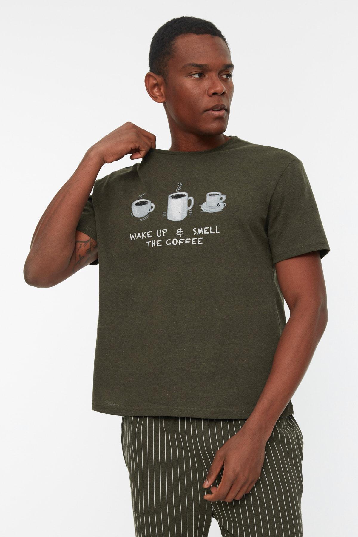 Khaki Printed Pajama Set, , large image number 1