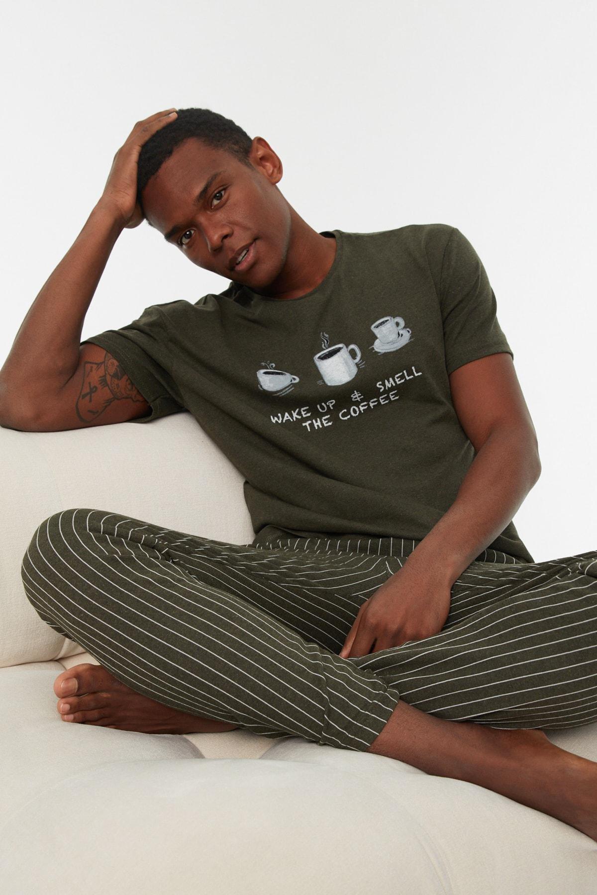 Khaki Printed Pajama Set, , large image number 5