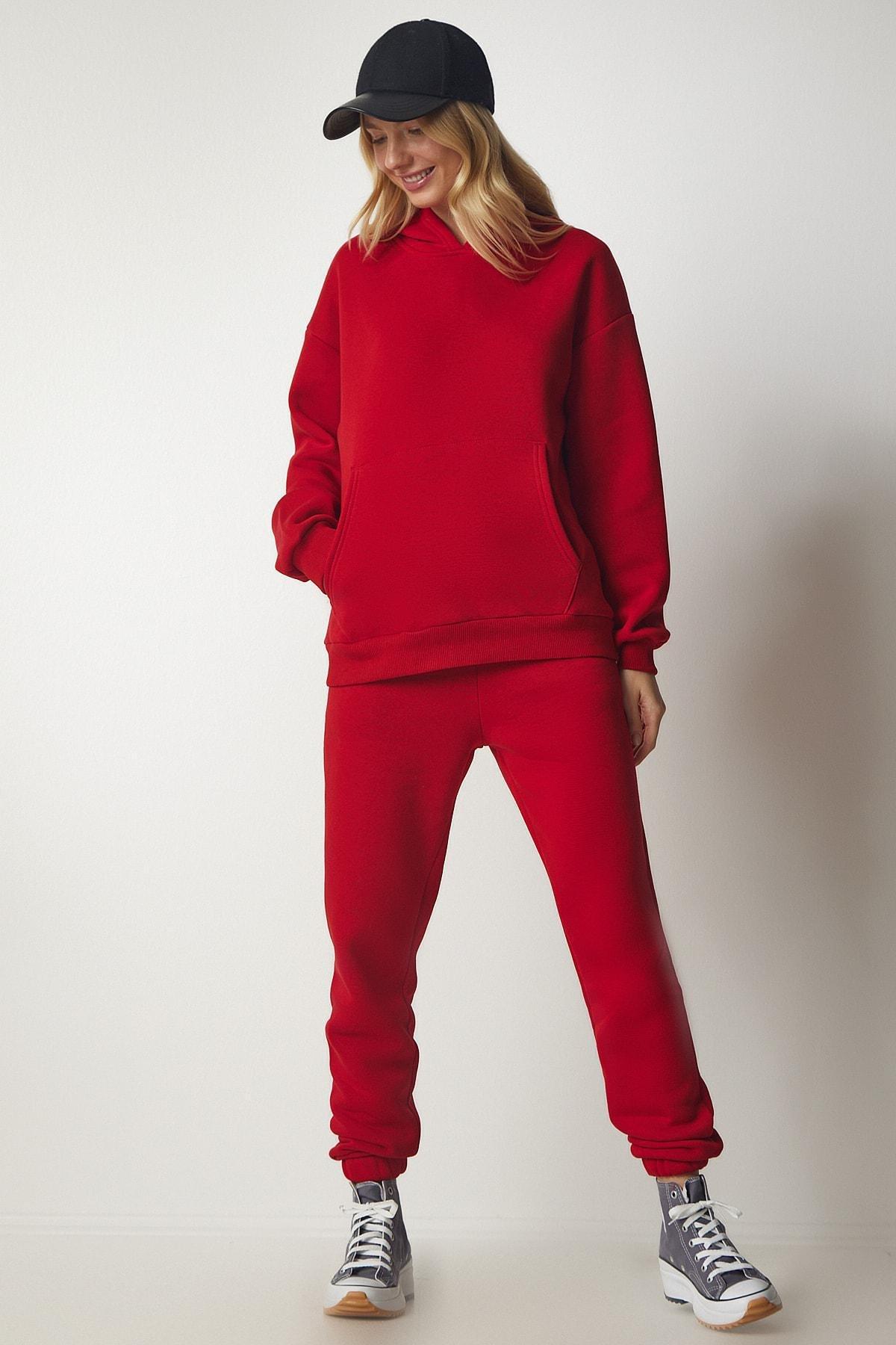 Red Hooded Fleece Tracksuit, Red, medium