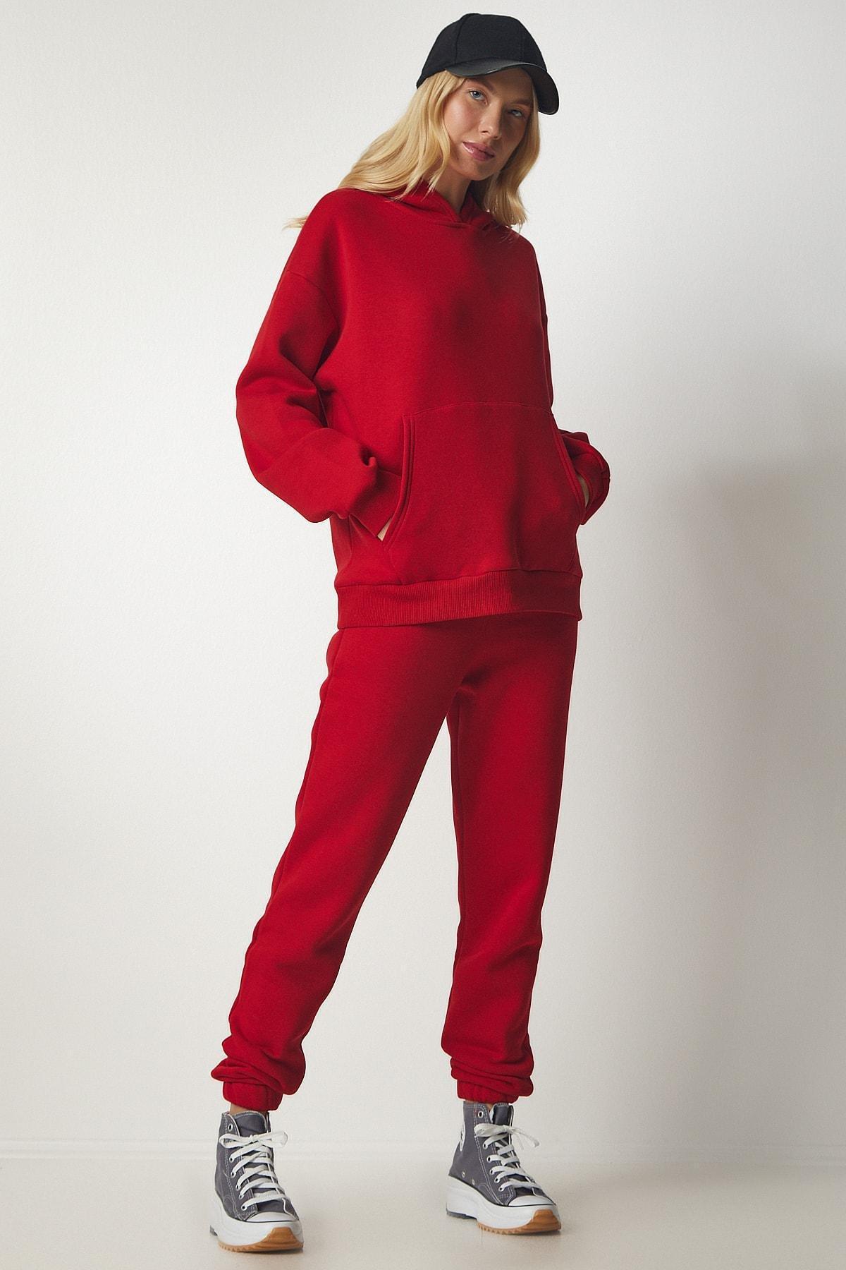 Red Hooded Fleece Tracksuit, Red, medium