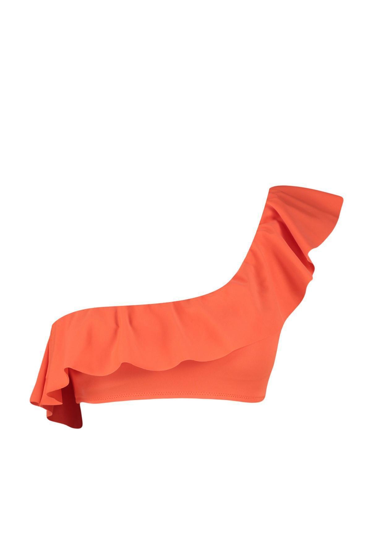 Orange Ruffle One-Shoulder Bikini Top, , large image number 4