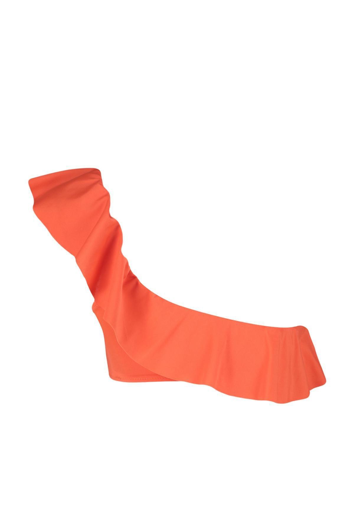 Orange Ruffle One-Shoulder Bikini Top, , large image number 5