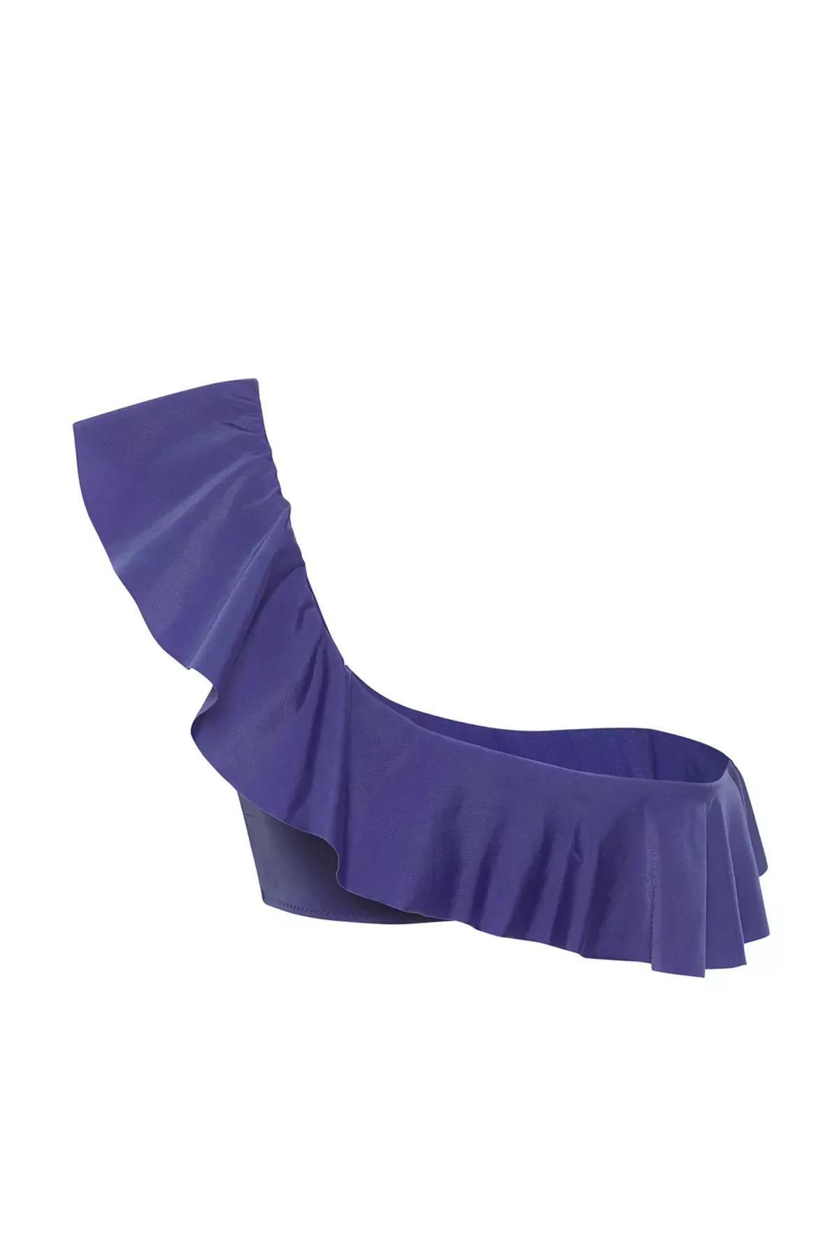 قطعة بيكيني علوية بكتف واحد كشكش، أزرق, C101_5800, large image number 6