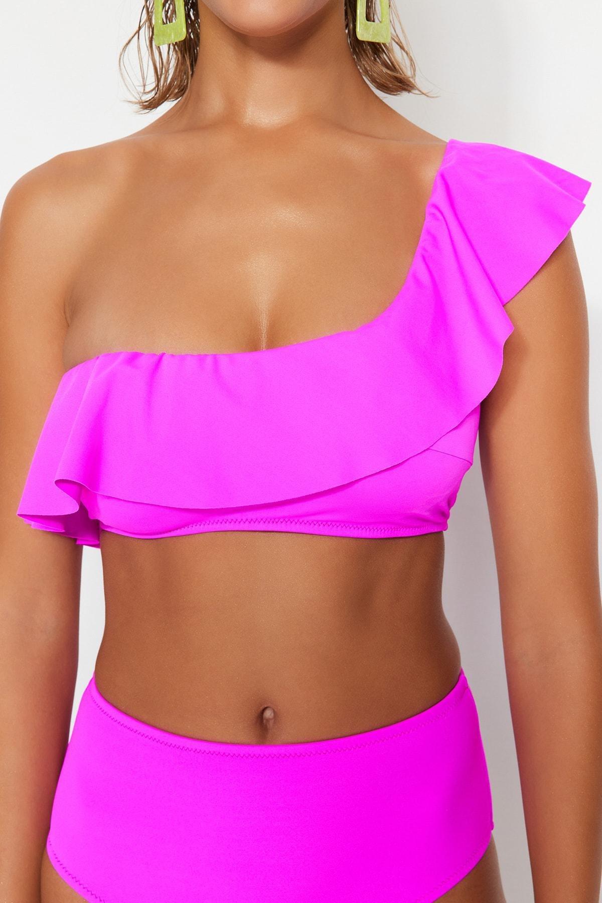 Pink Ruffled One Shoulder Bikini Top, , large image number 3