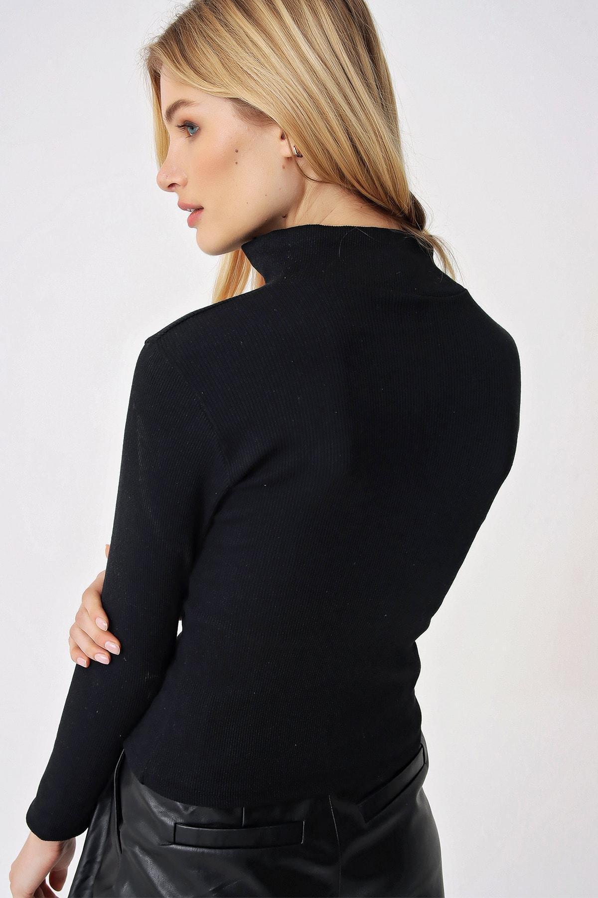 Black High-Neck Cotton Blouse, Black, large image number 5