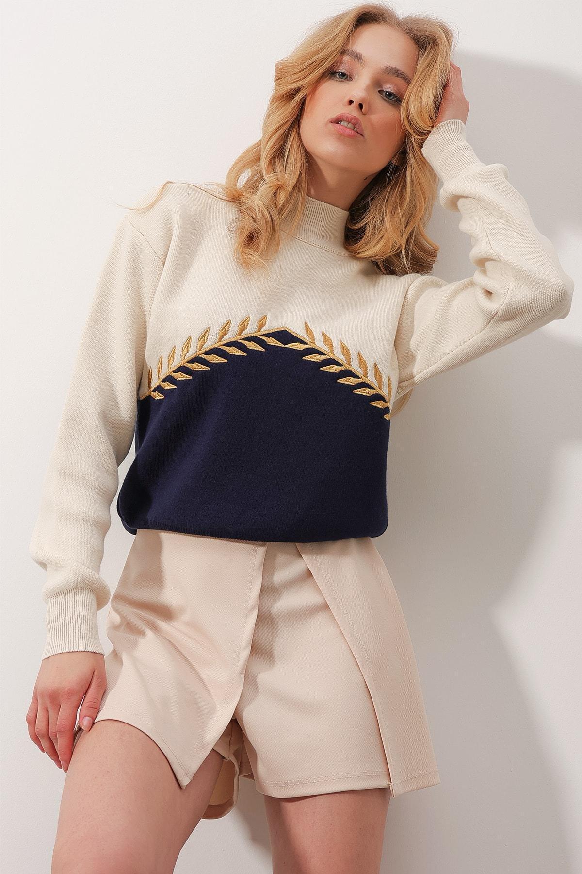 Cream Colourblock Sweater, Ecru, large image number 0