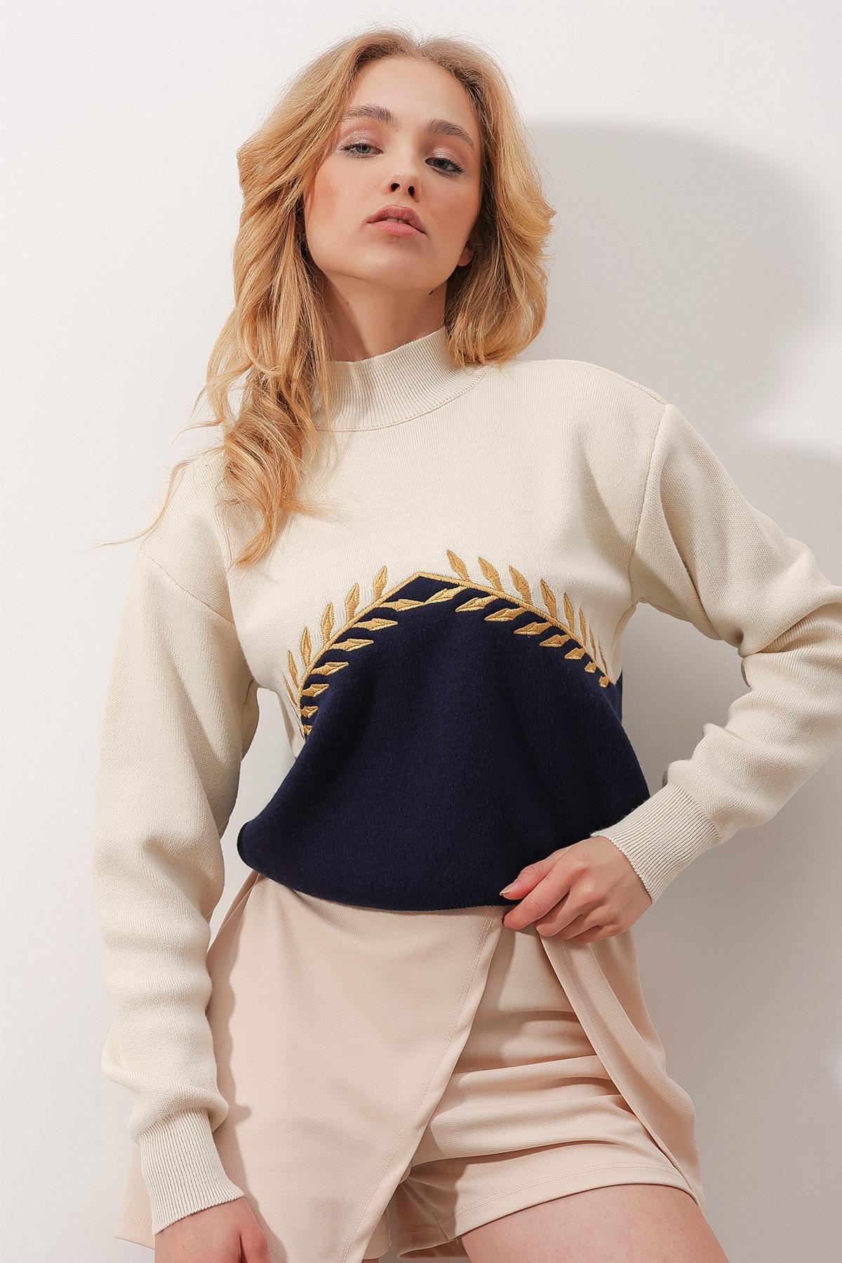 Cream Colourblock Sweater, Ecru, large image number 2