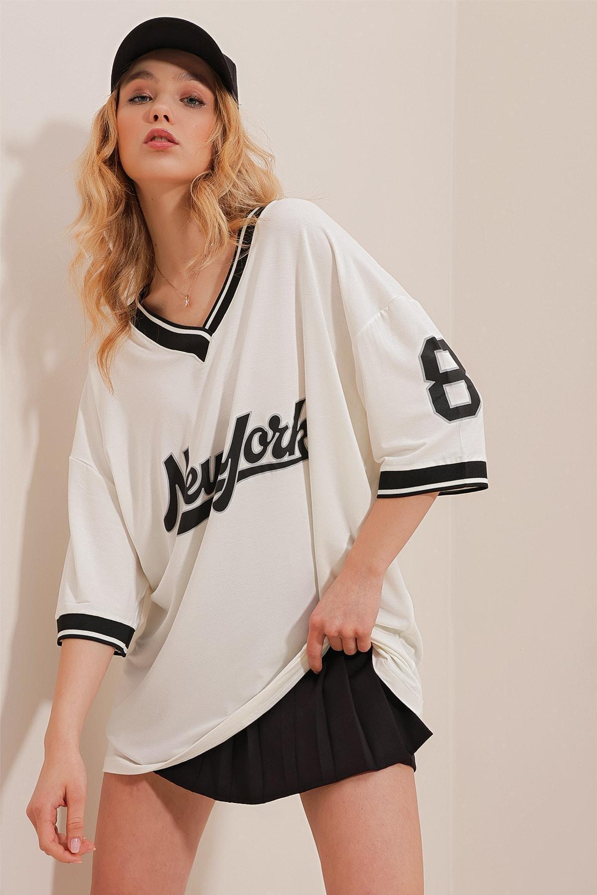 White Printed Oversize T-Shirt, White, medium