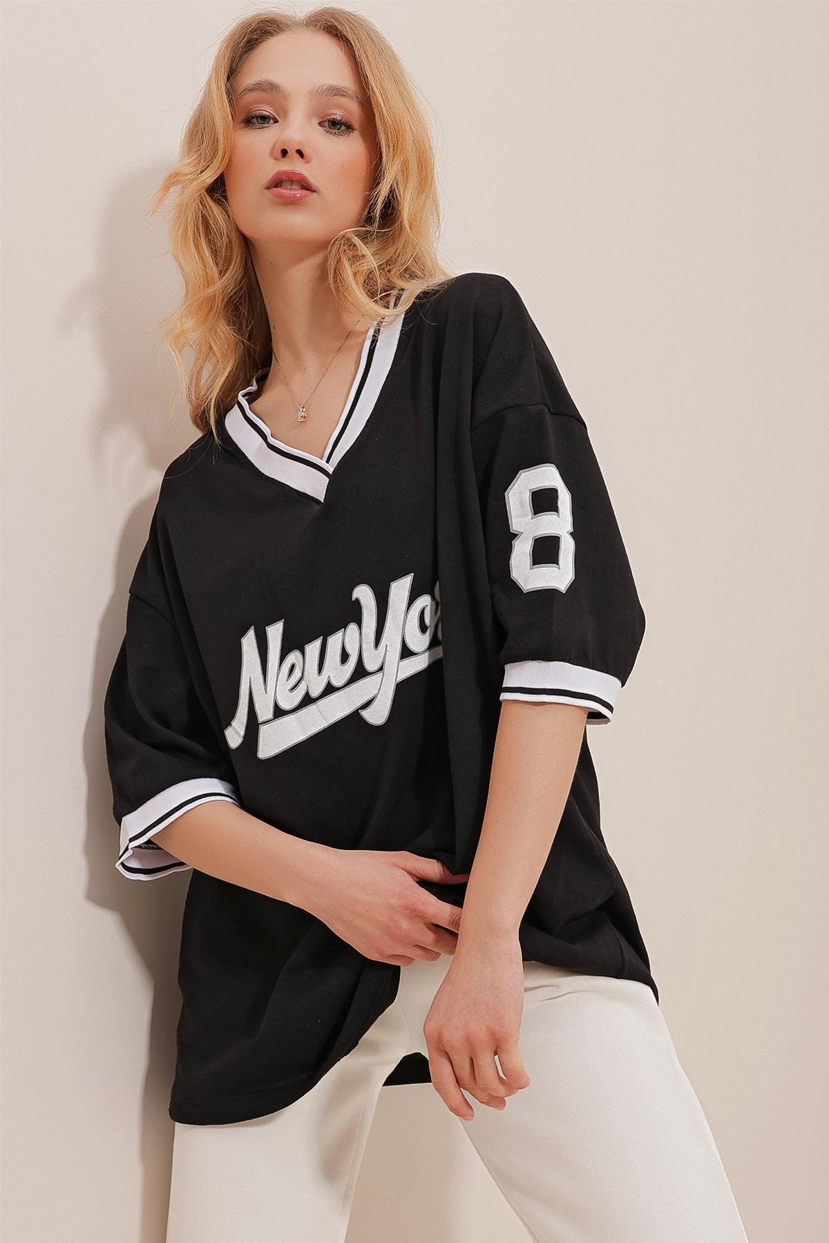 Black Printed Oversize T-Shirt, , large image number 1