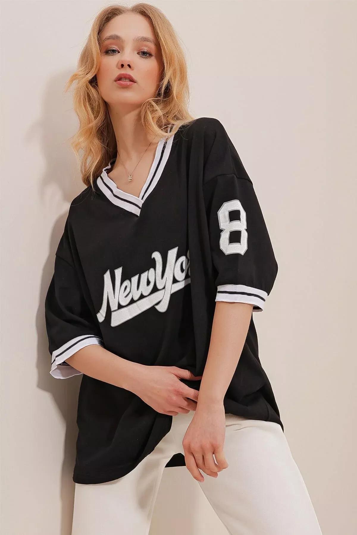 Black Printed Oversize T-Shirt, Black, large image number 1