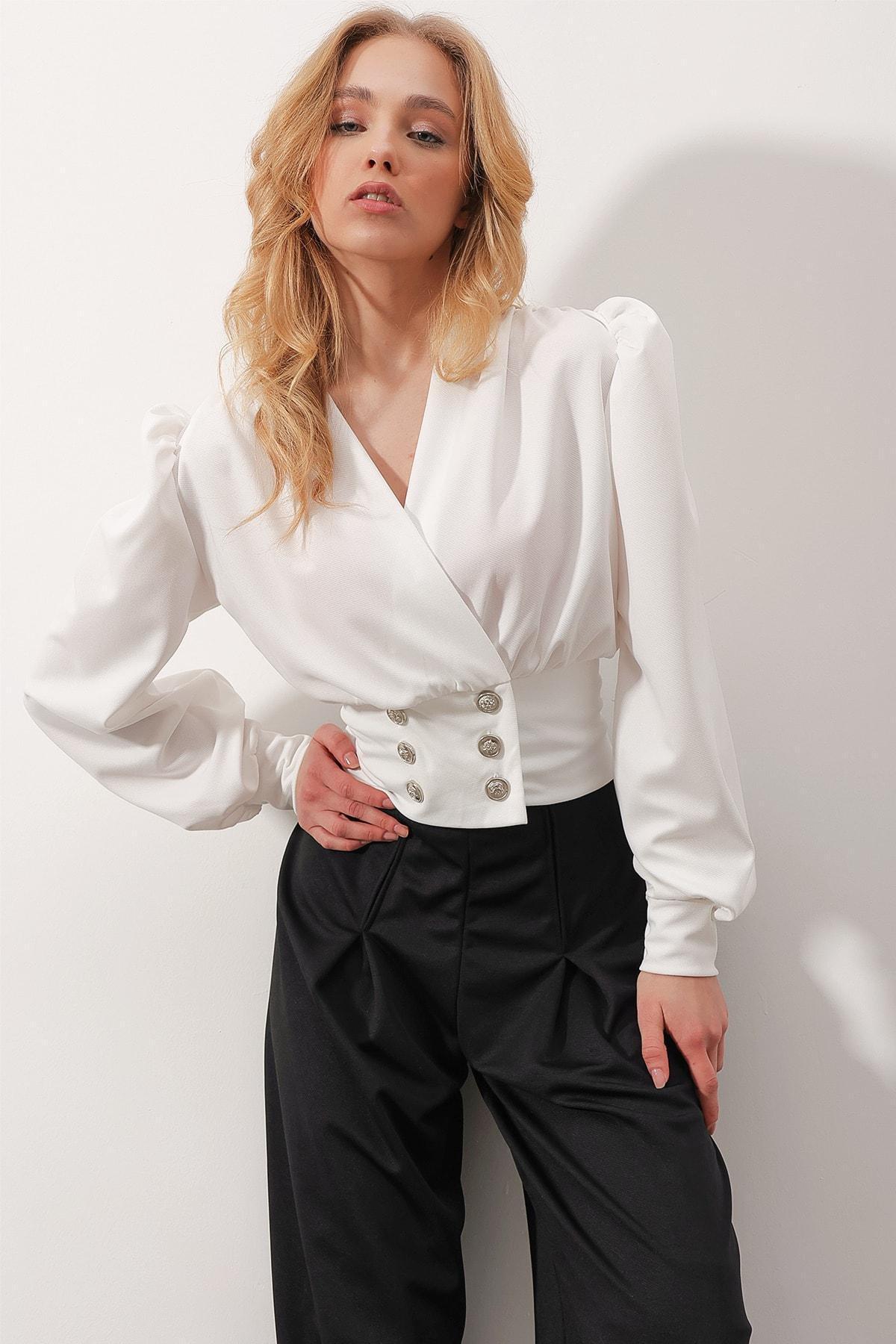 White Double-Breasted Blouse, , large image number 1