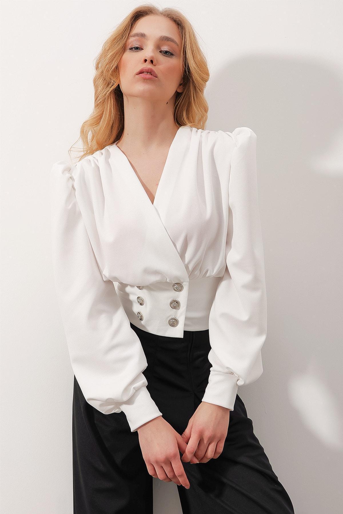 White Double-Breasted Blouse, , large image number 2