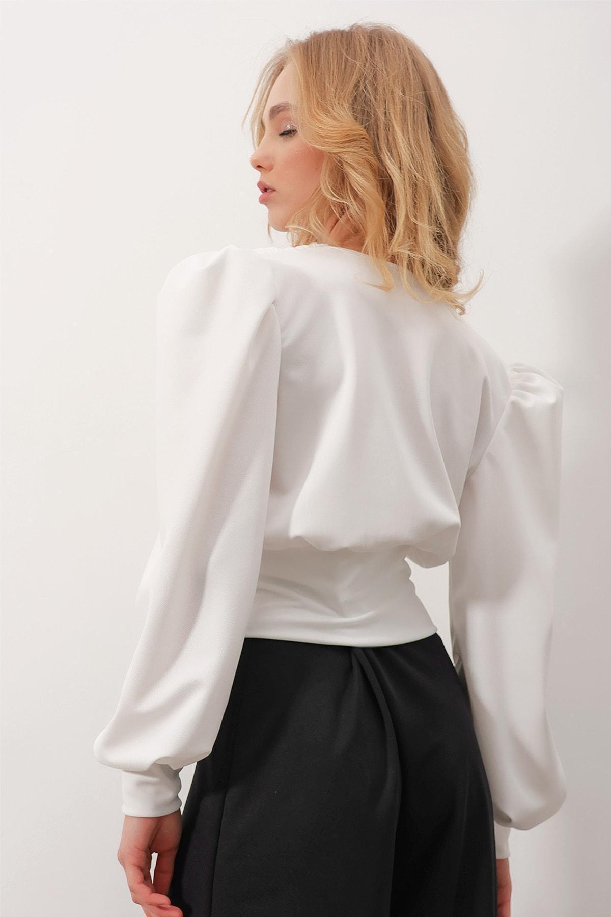 White Double-Breasted Blouse, , large image number 4