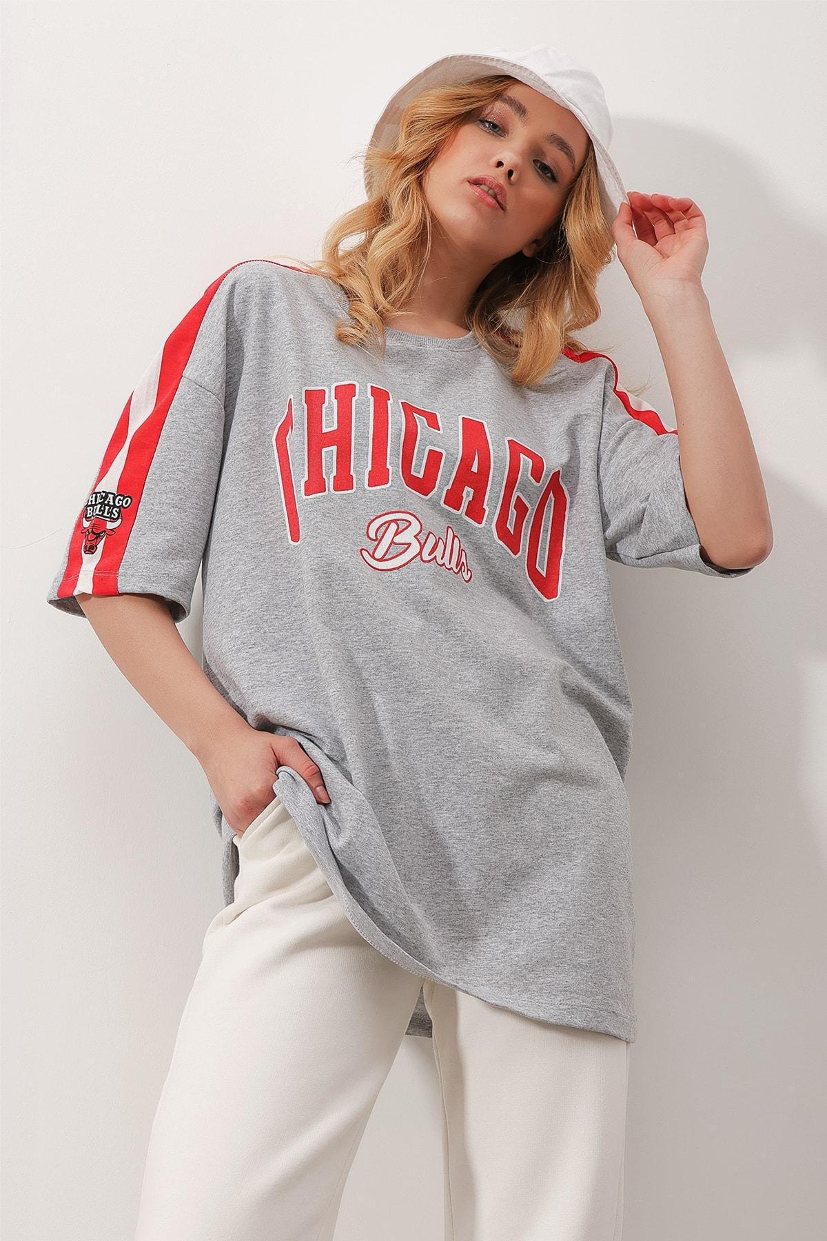 Grey Crew Neck Printed Oversized T-Shirt, , large image number 2