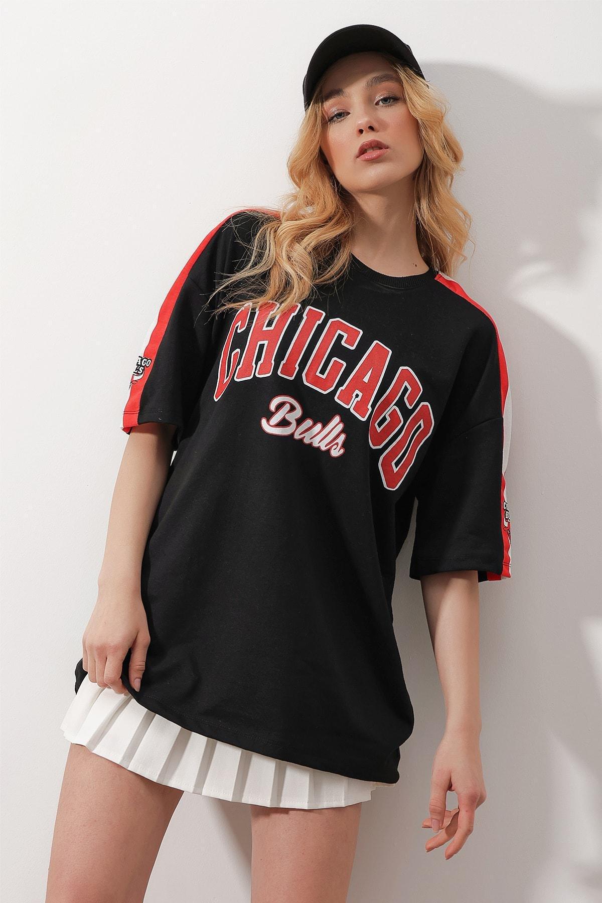 Womens Black Crew Neck Digital Printed Two Thread Unisex Oversize T-Shirt ALC-X9788, single, , medium