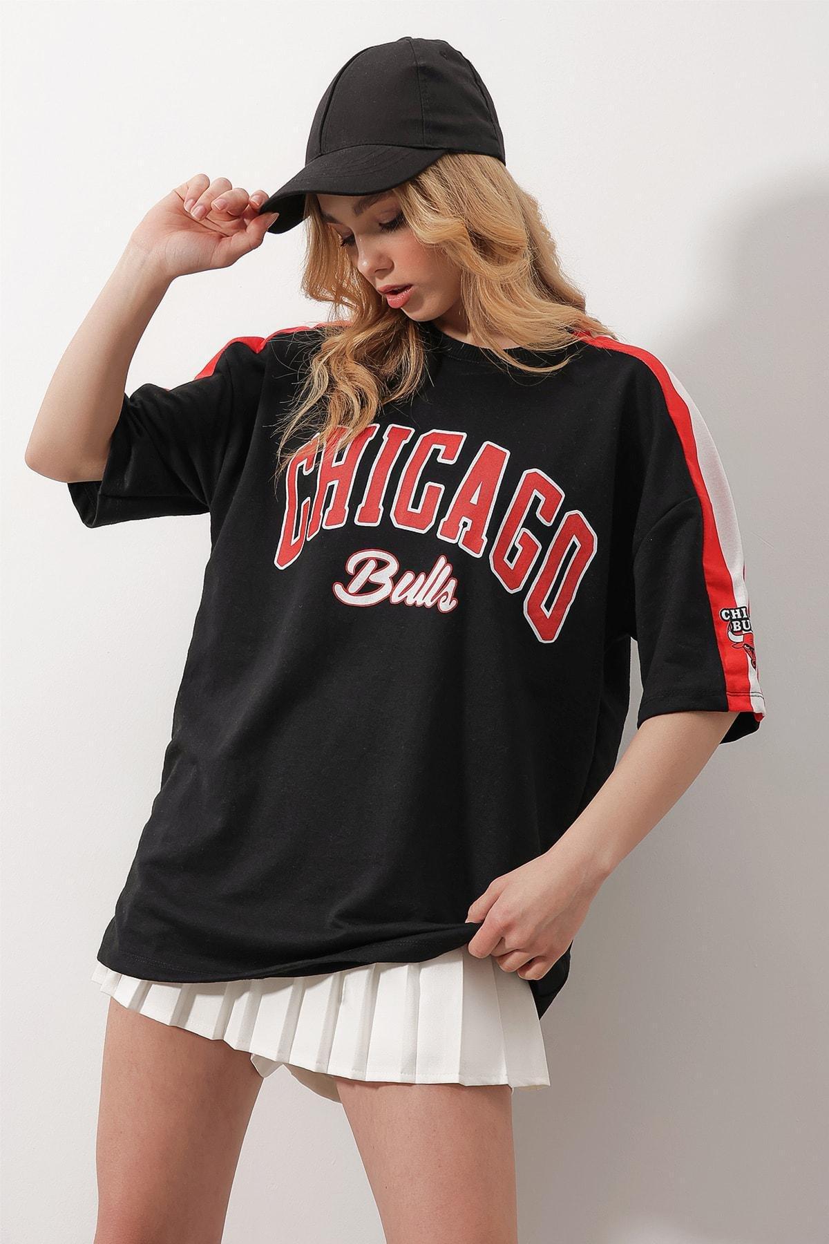 Womens Black Crew Neck Digital Printed Two Thread Unisex Oversize T-Shirt ALC-X9788, single, , large image number 2