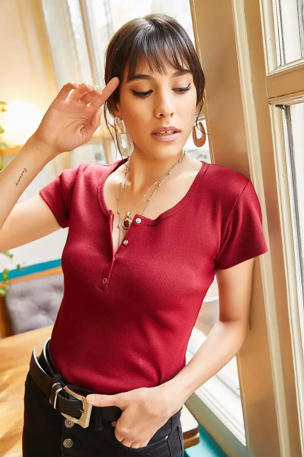 Burgundy Buttoned Fitted Blouse, Cherry Rot, large image number 1