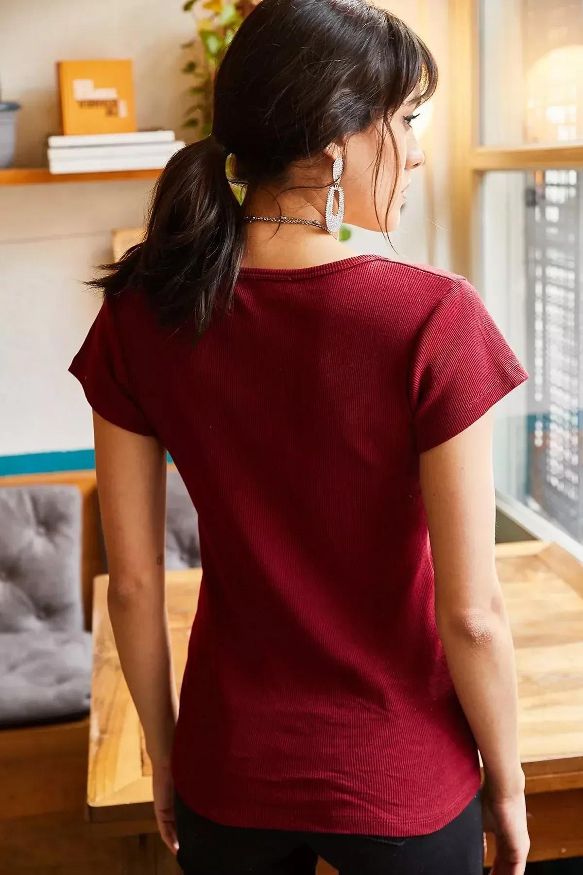 Burgundy Buttoned Fitted Blouse, Cherry Rot, large image number 4