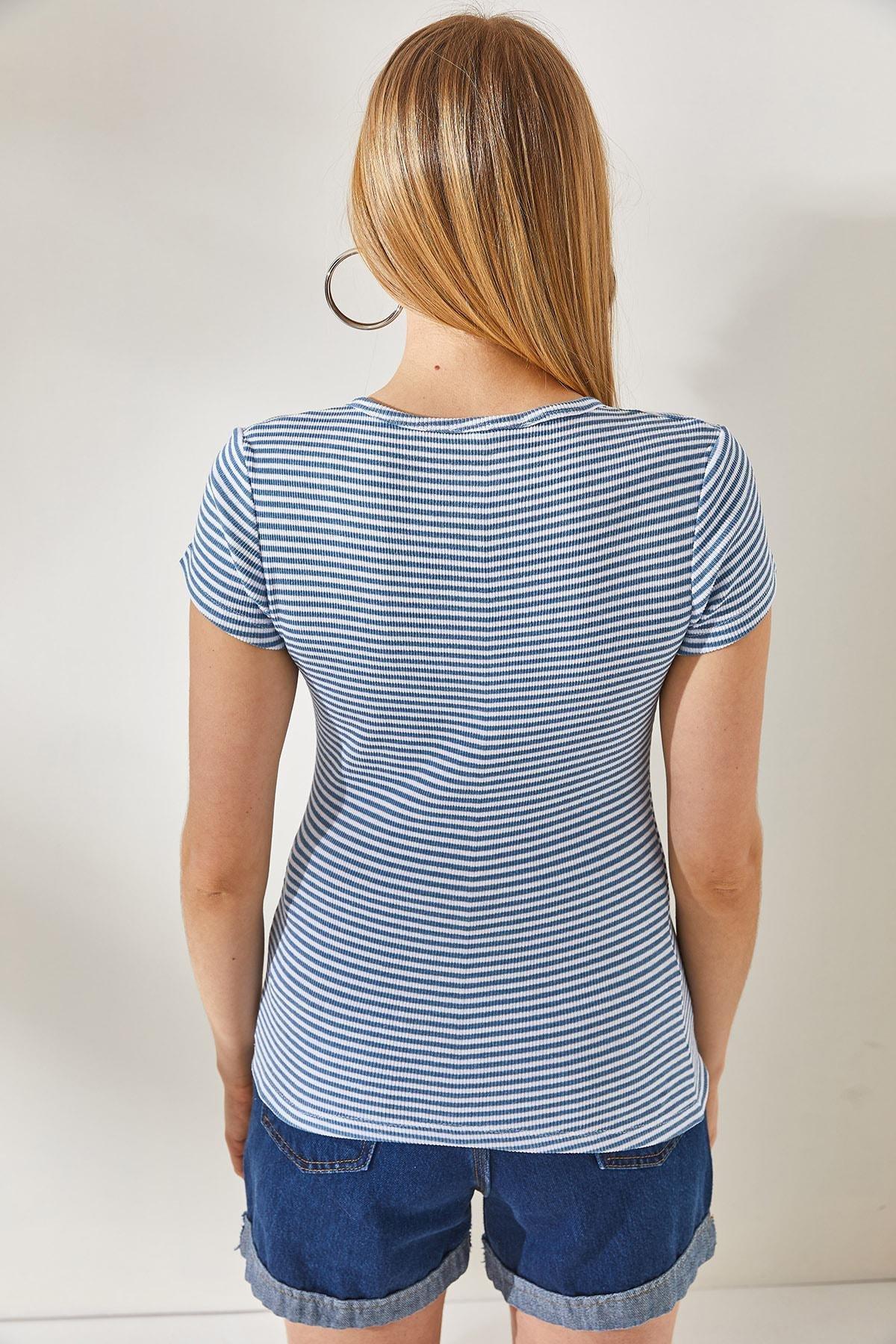 Navy Buttoned Fitted Blouse, , large image number 4