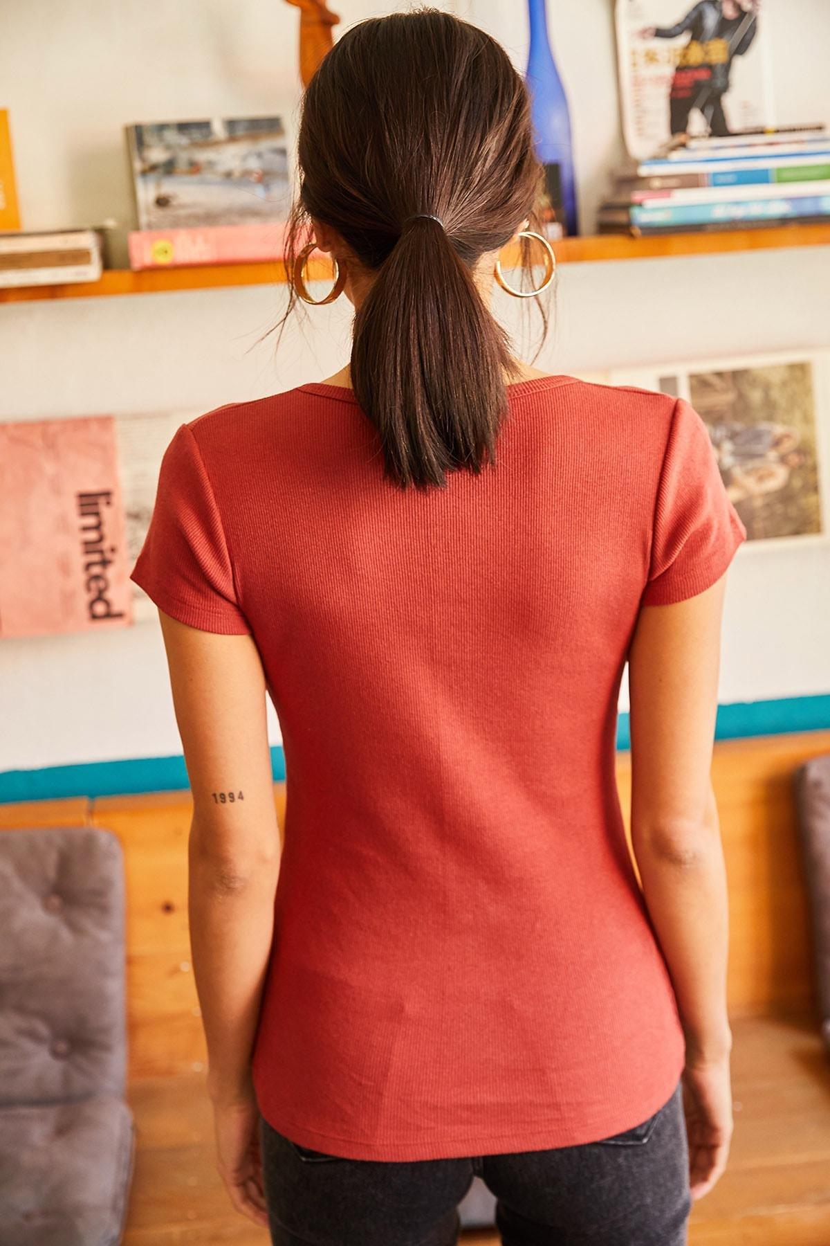 Orange Buttoned Fitted Blouse, , large image number 4