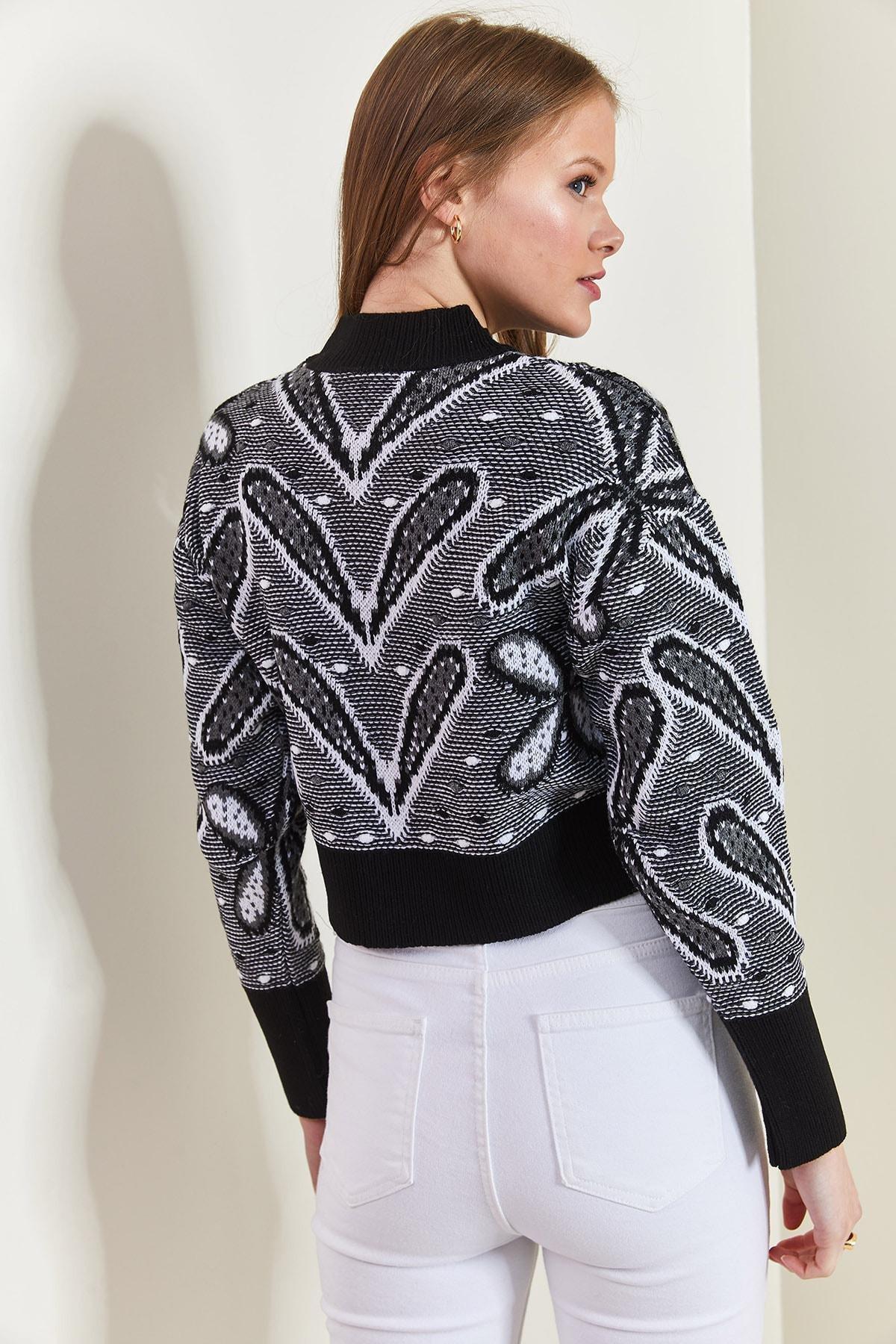 Multicolour Turtleneck Patterned Sweater, Black-Grey, large image number 4