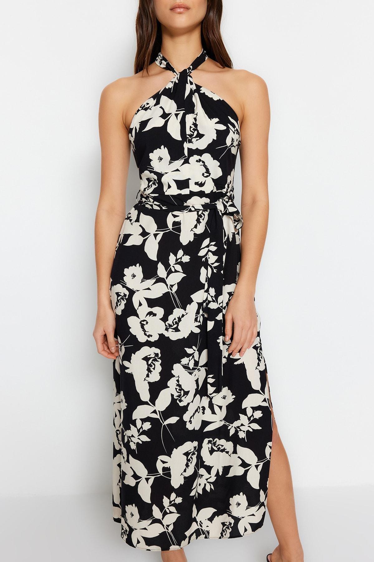 Black Floral A-Line Dress, Black, large image number 3