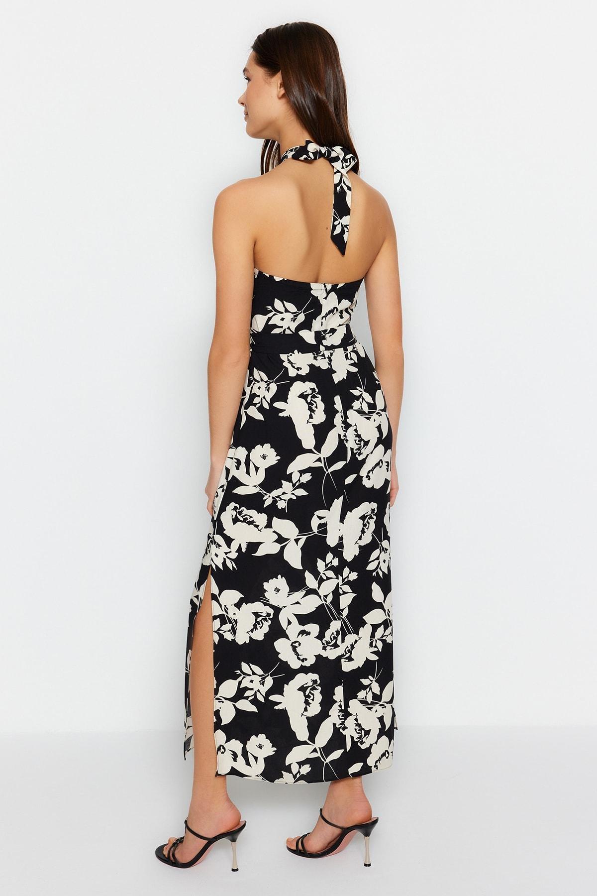 Black Floral A-Line Dress, Black, large image number 6