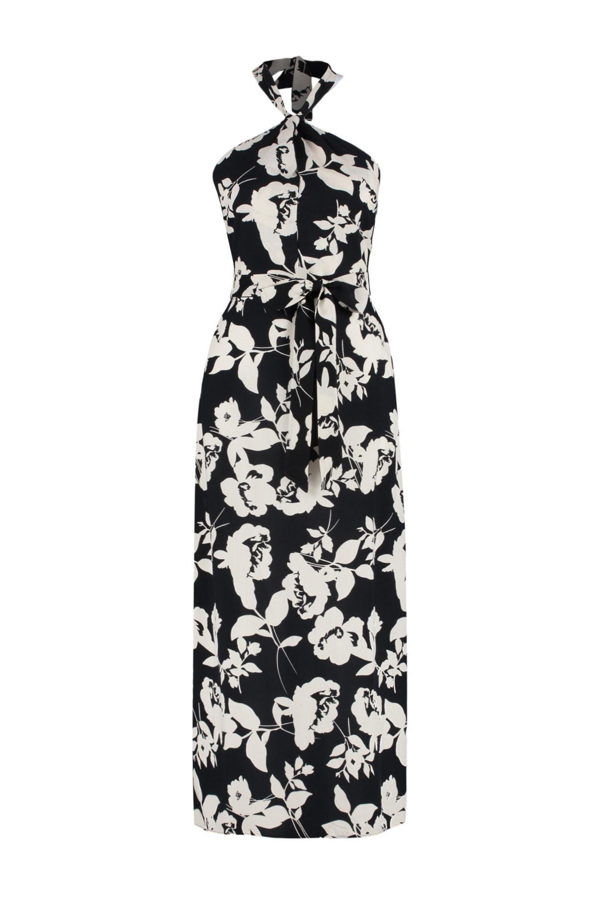 Black Floral A-Line Dress, Black, large image number 7