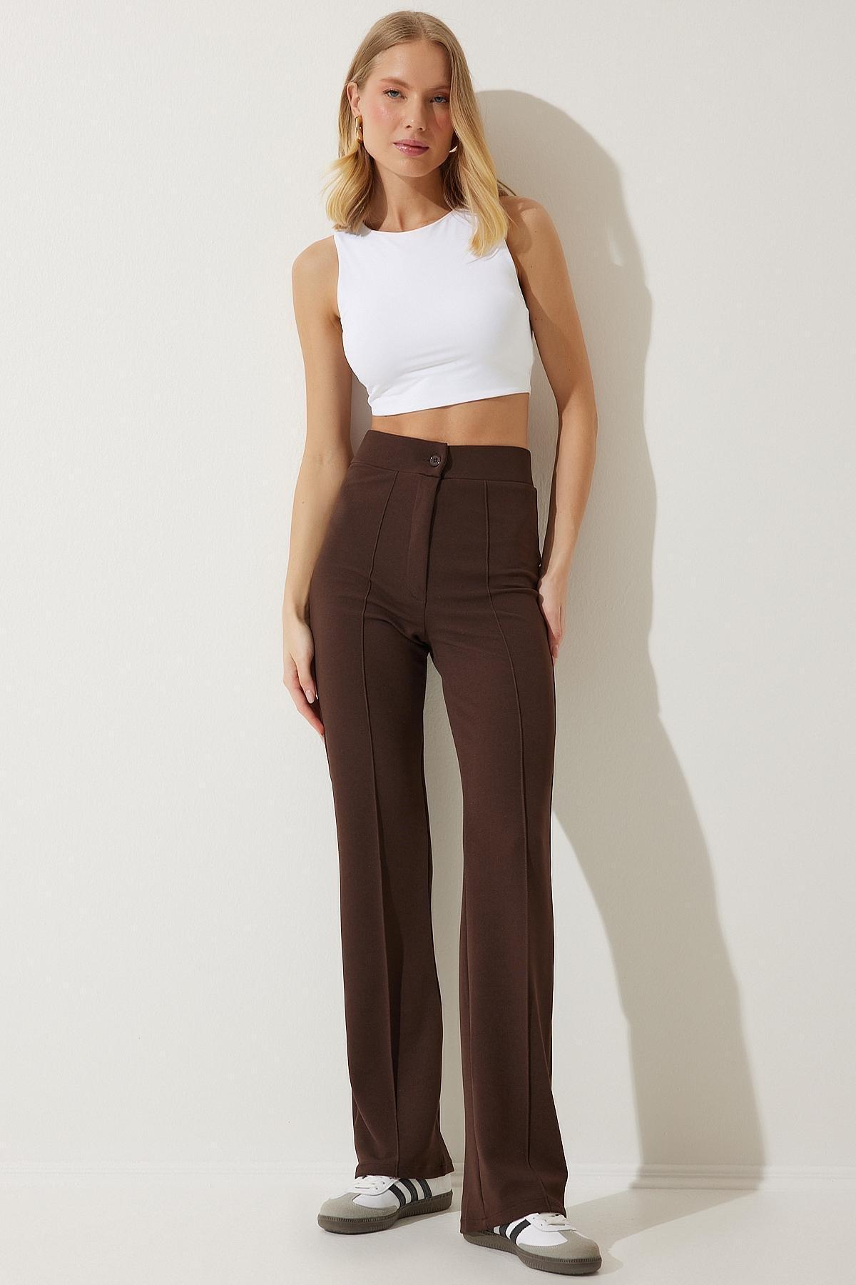 Brown Casual Knitted Pants, Brown, large image number 1