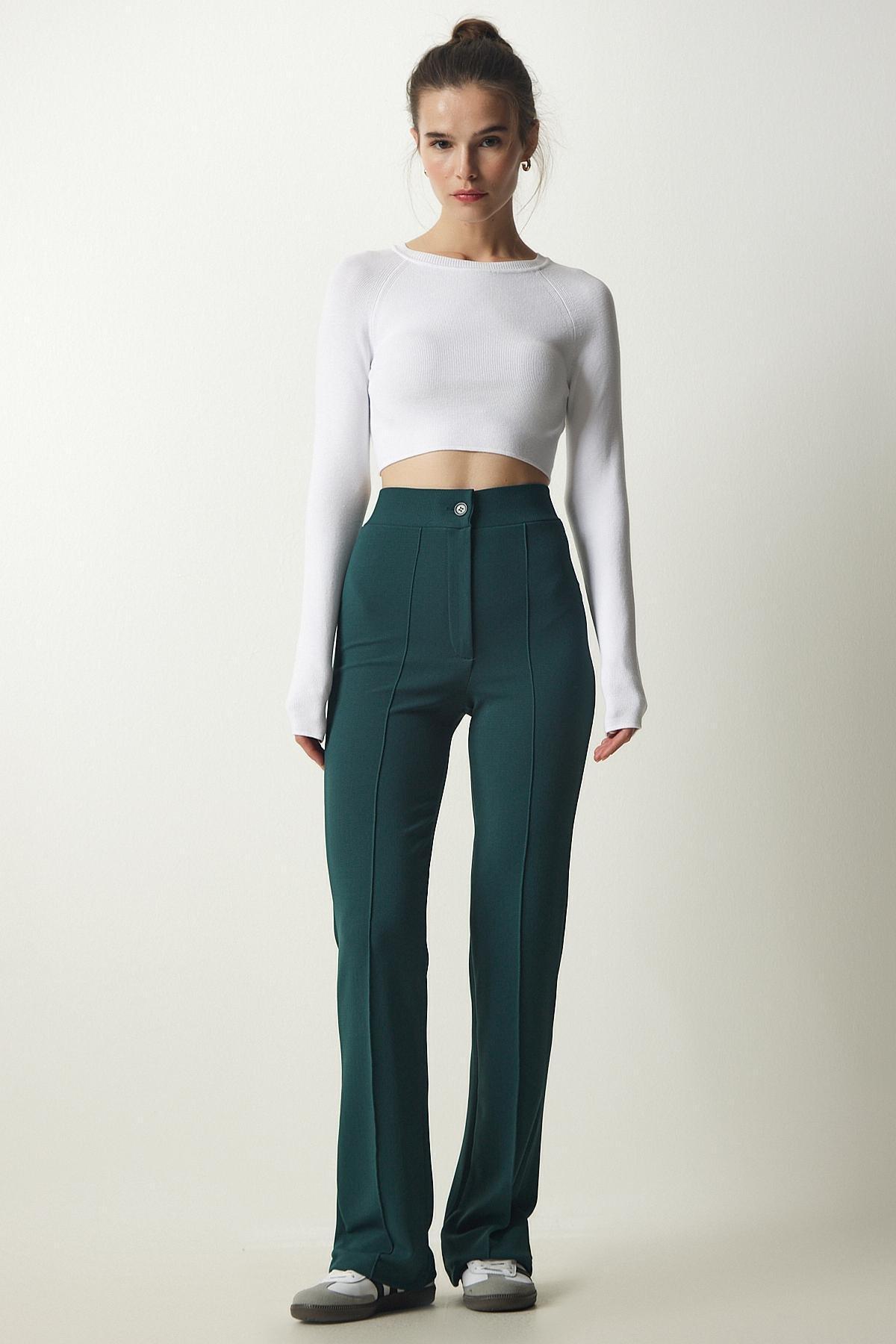 Green High Waist Casual Knitted Trousers, C101_1583, large image number 0