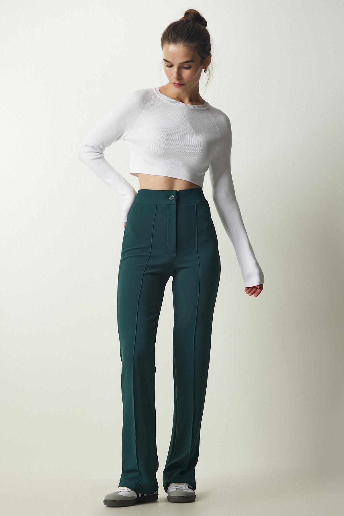Green High Waist Casual Knitted Trousers, C101_1583, large image number 1