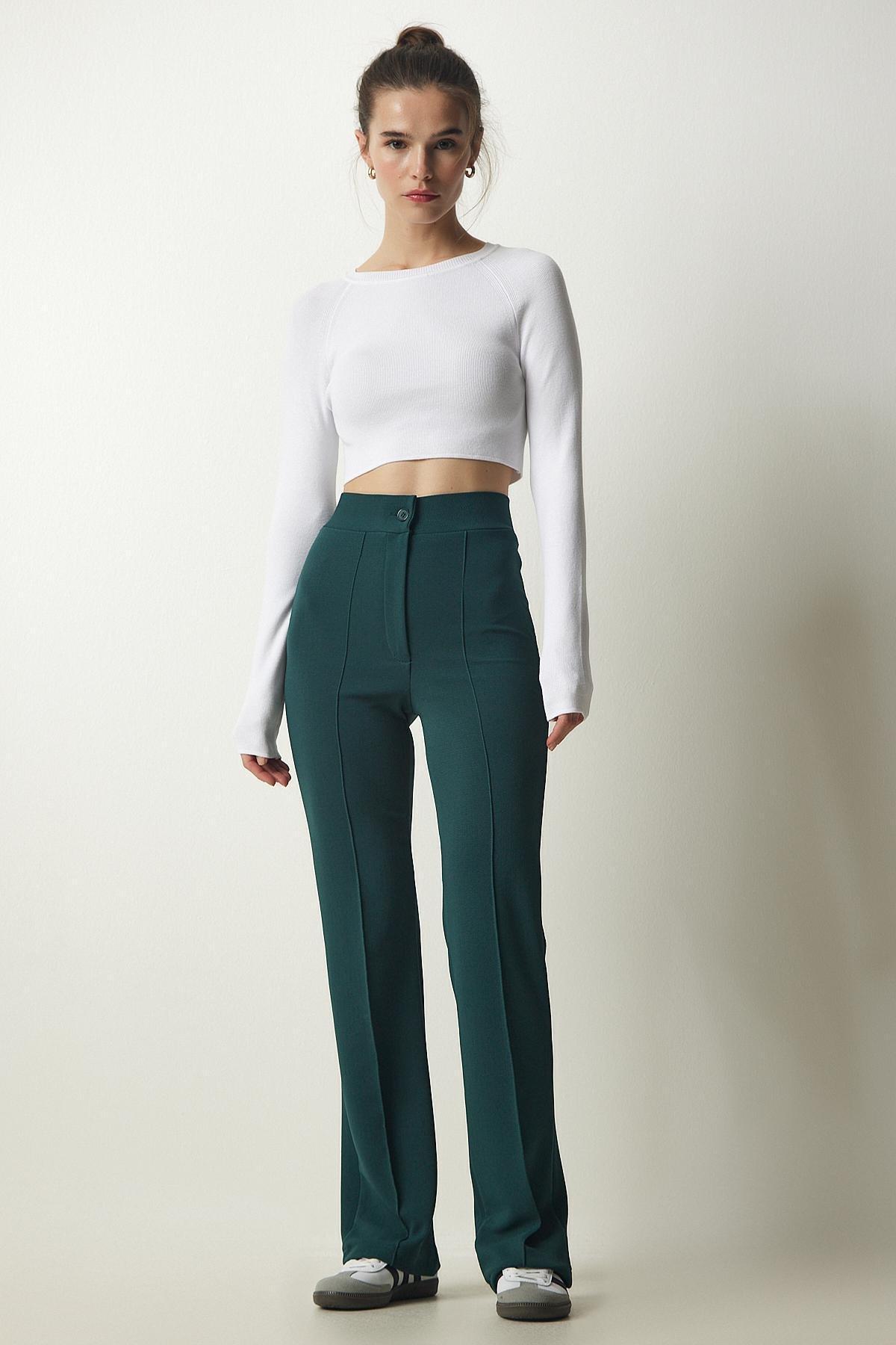 Green High Waist Casual Knitted Trousers, C101_1583, large image number 2
