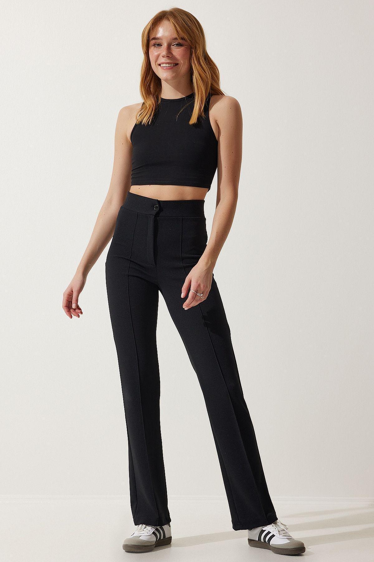 Black Casual Knitted Pants, , large image number 0