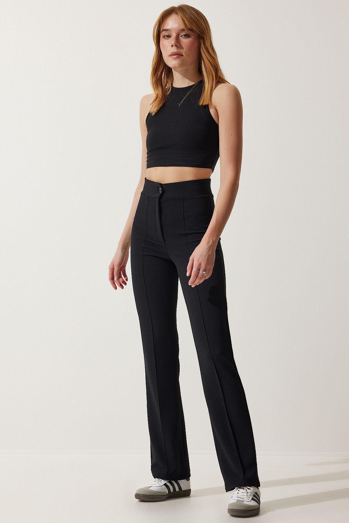 Black Casual Knitted Pants, , large image number 1
