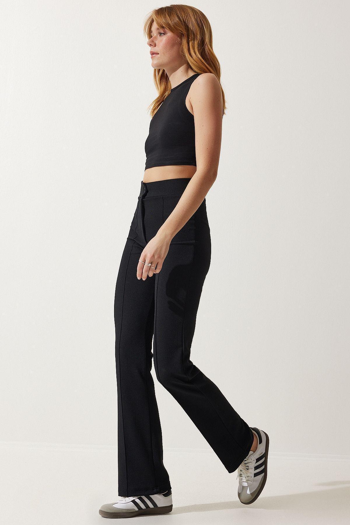 Black Casual Knitted Pants, , large image number 2