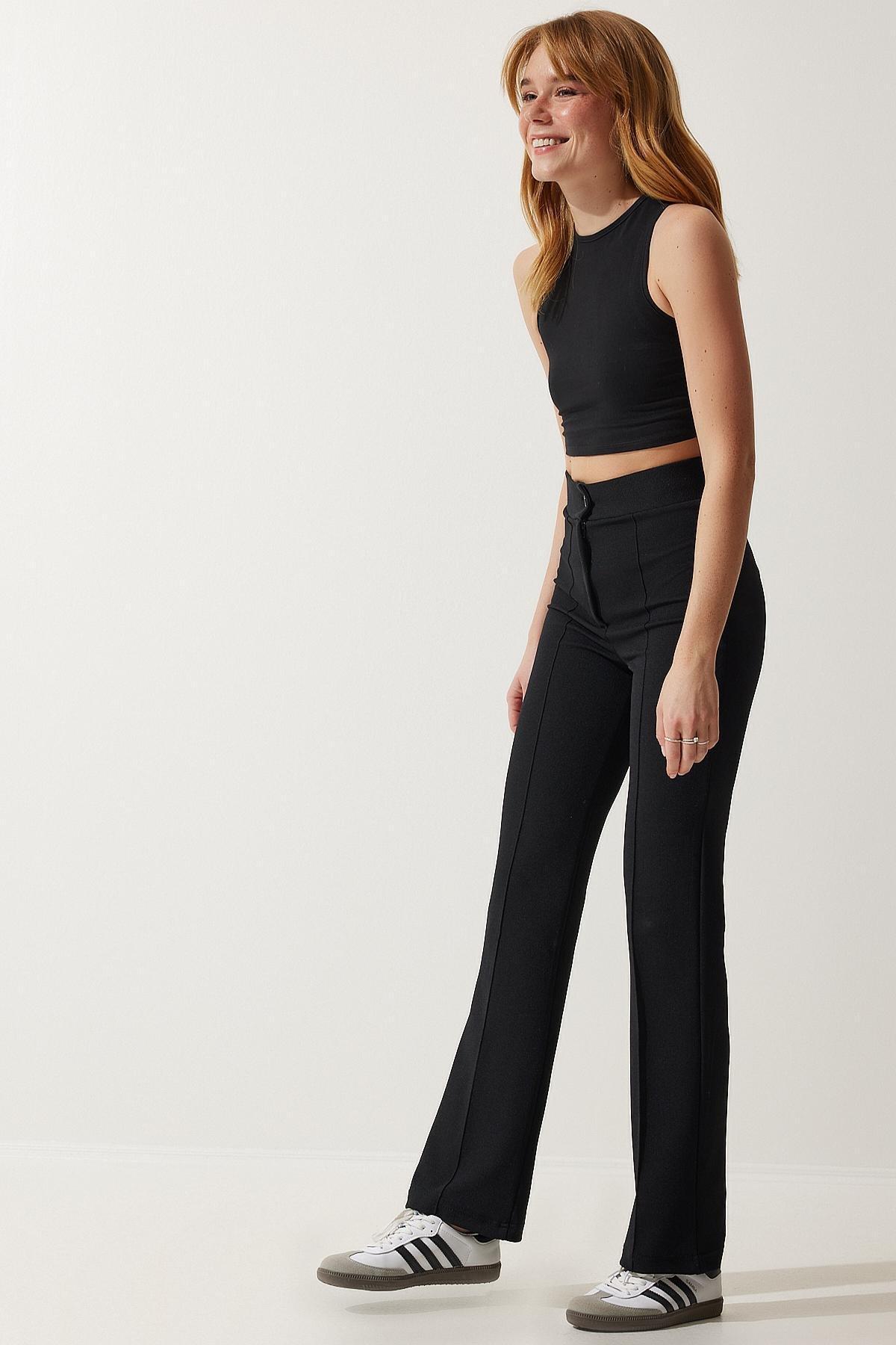 Black Casual Knitted Pants, , large image number 3