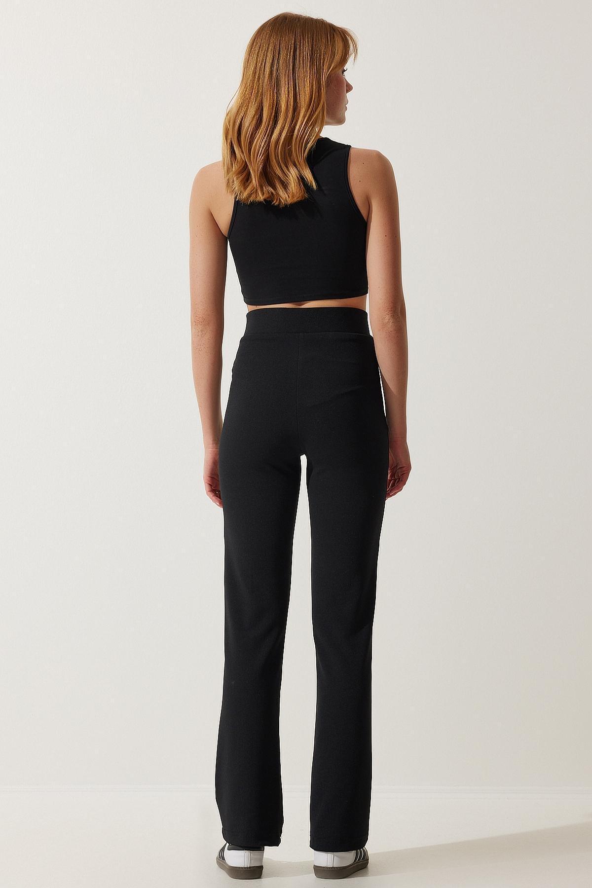 Black Casual Knitted Pants, , large image number 5