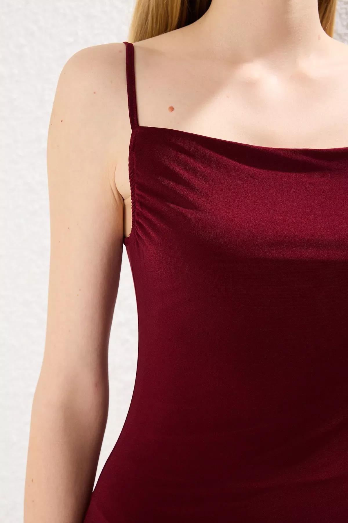 Red Cowl Neck Midi Knitted Pencil Dress, , large image number 2