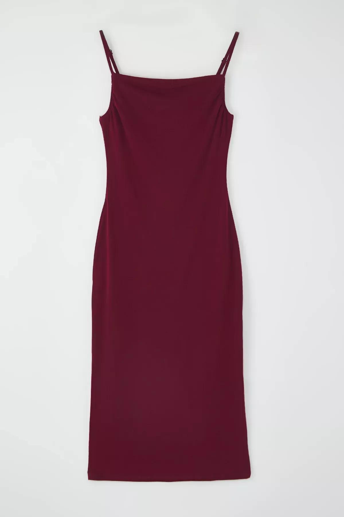 Red Cowl Neck Midi Knitted Pencil Dress, , large image number 4