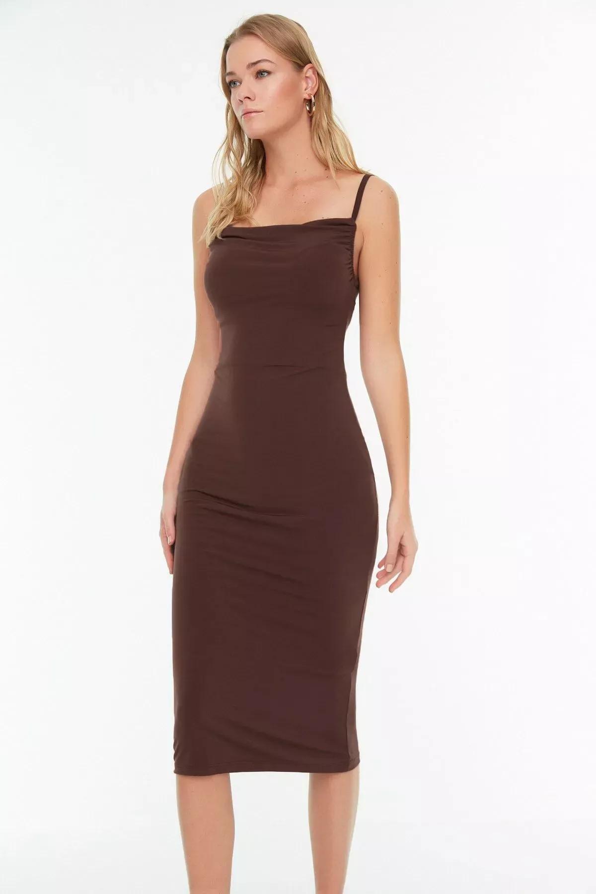 Brown Fitted Bodycon Dress, Brown, large image number 2